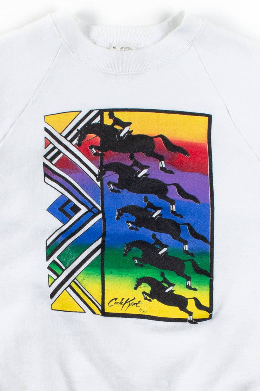 Vintage Rainbow Gradient Horse Jump Sweatshirt (1990)