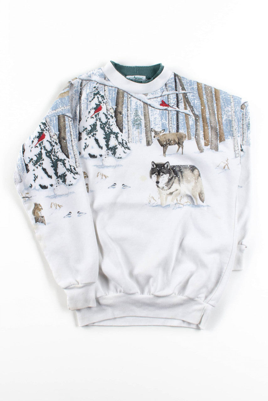 Vintage Winter Animals Allover Graphic Sweatshirt