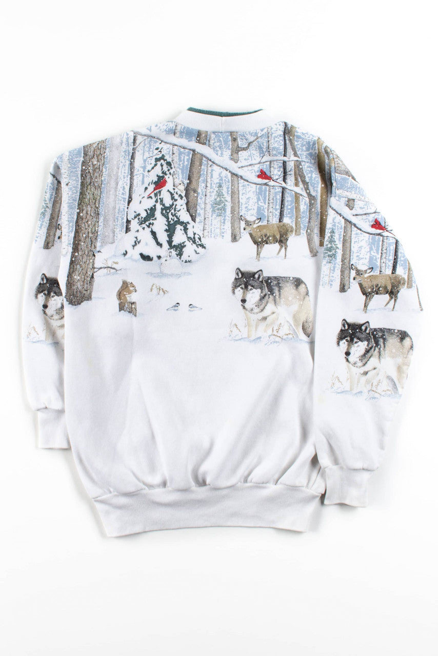 Vintage Winter Animals Allover Graphic Sweatshirt