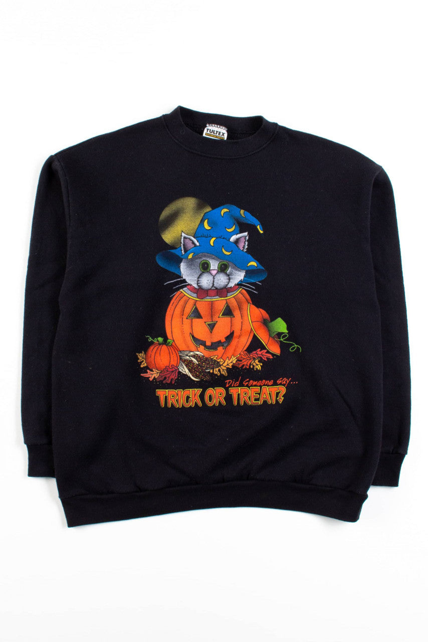 Vintage Trick Or Treat Cat Sweatshirt