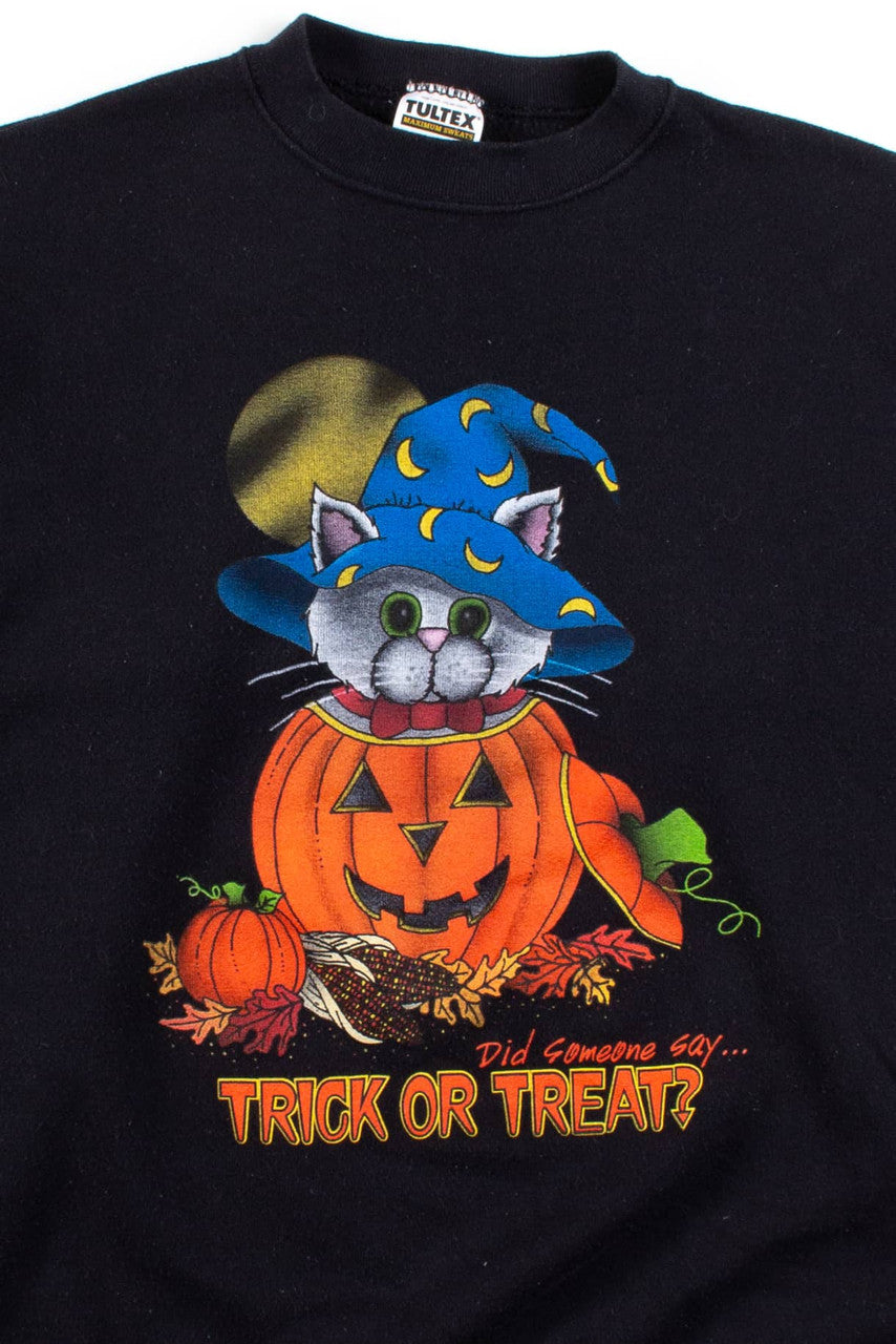 Vintage Trick Or Treat Cat Sweatshirt
