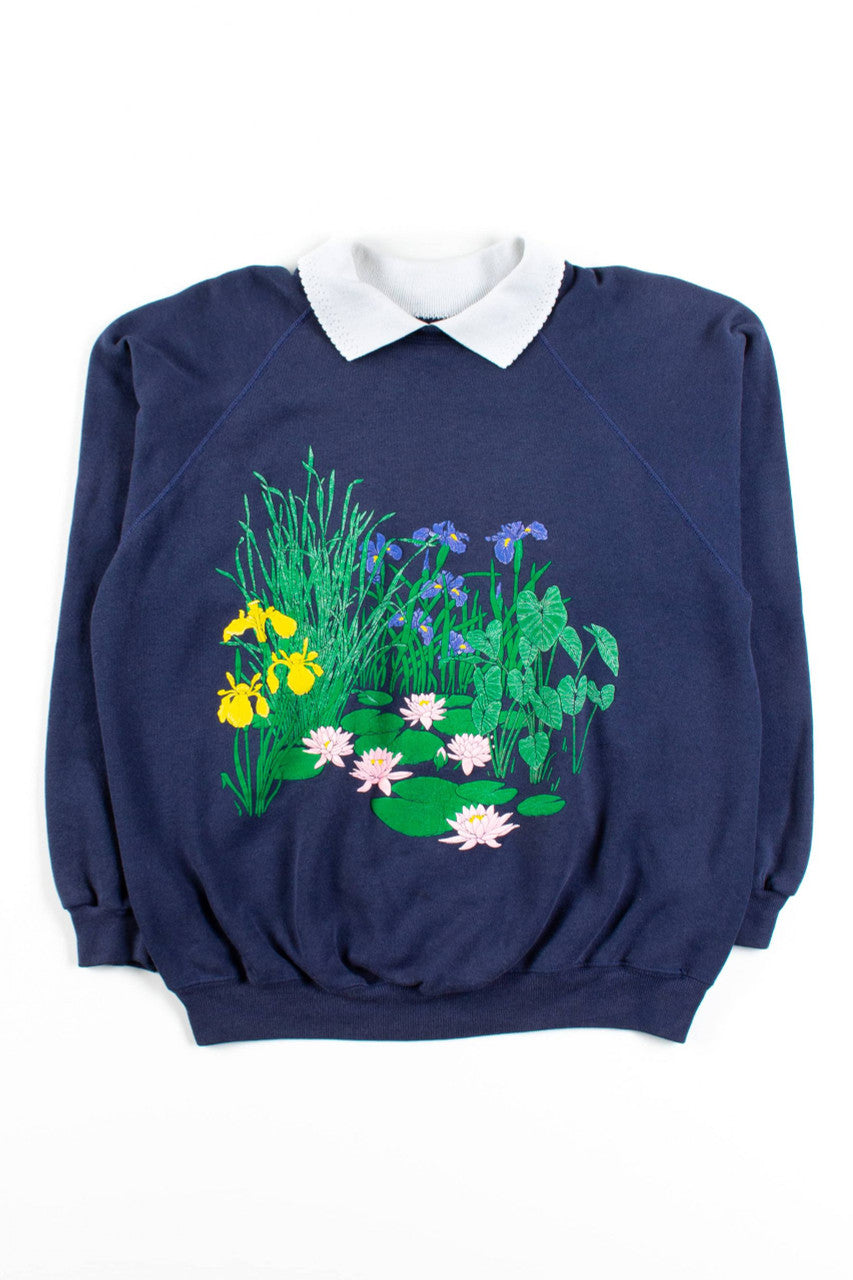 Vintage Collared Water Flora Sweatshirt
