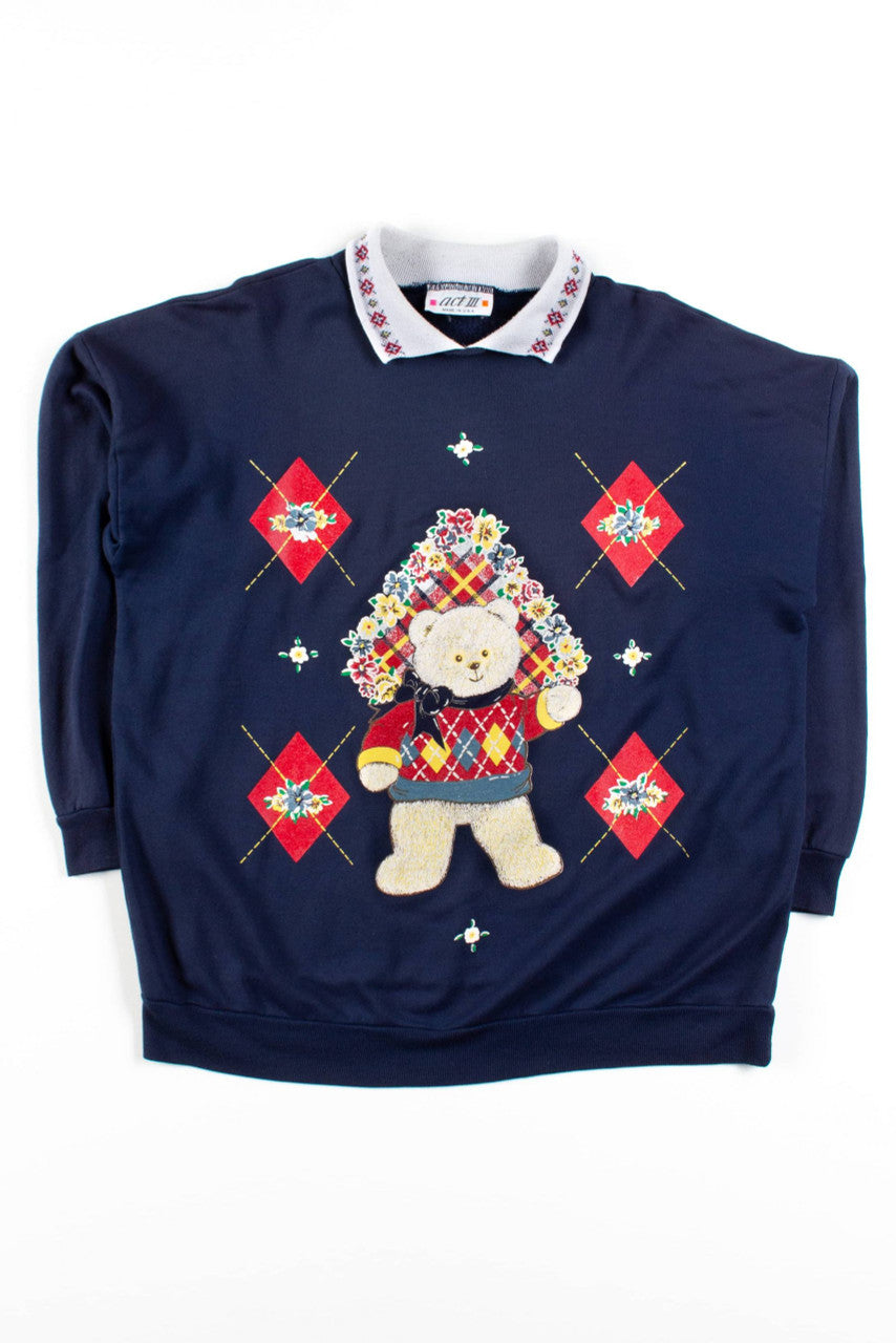 Vintage Lightweight Collared Teddy Bear Sweatshirt