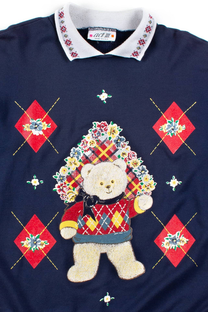 Vintage Lightweight Collared Teddy Bear Sweatshirt