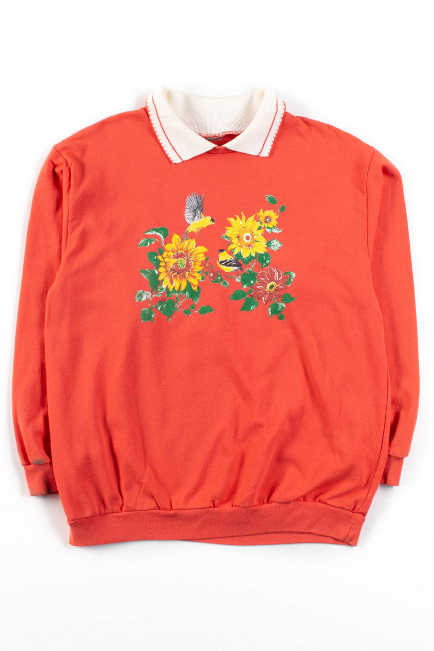 Vintage Sunflower Goldfinch Collared Sweatshirt