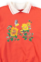 Vintage Sunflower Goldfinch Collared Sweatshirt