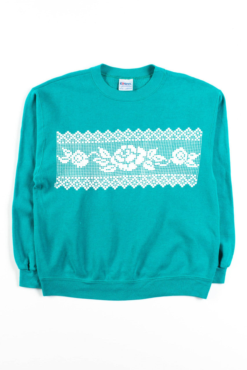 Vintage Floral Crochet Graphic Sweatshirt