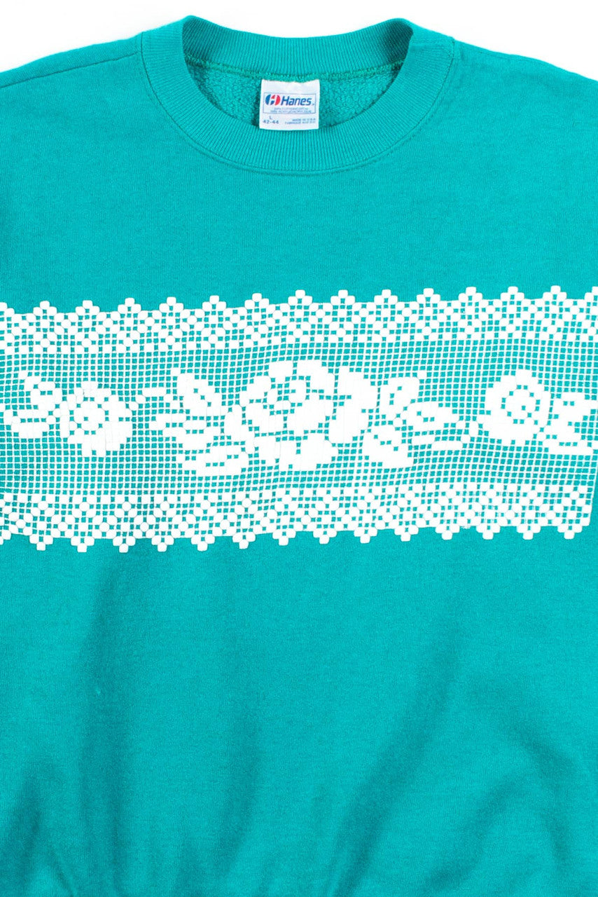 Vintage Floral Crochet Graphic Sweatshirt