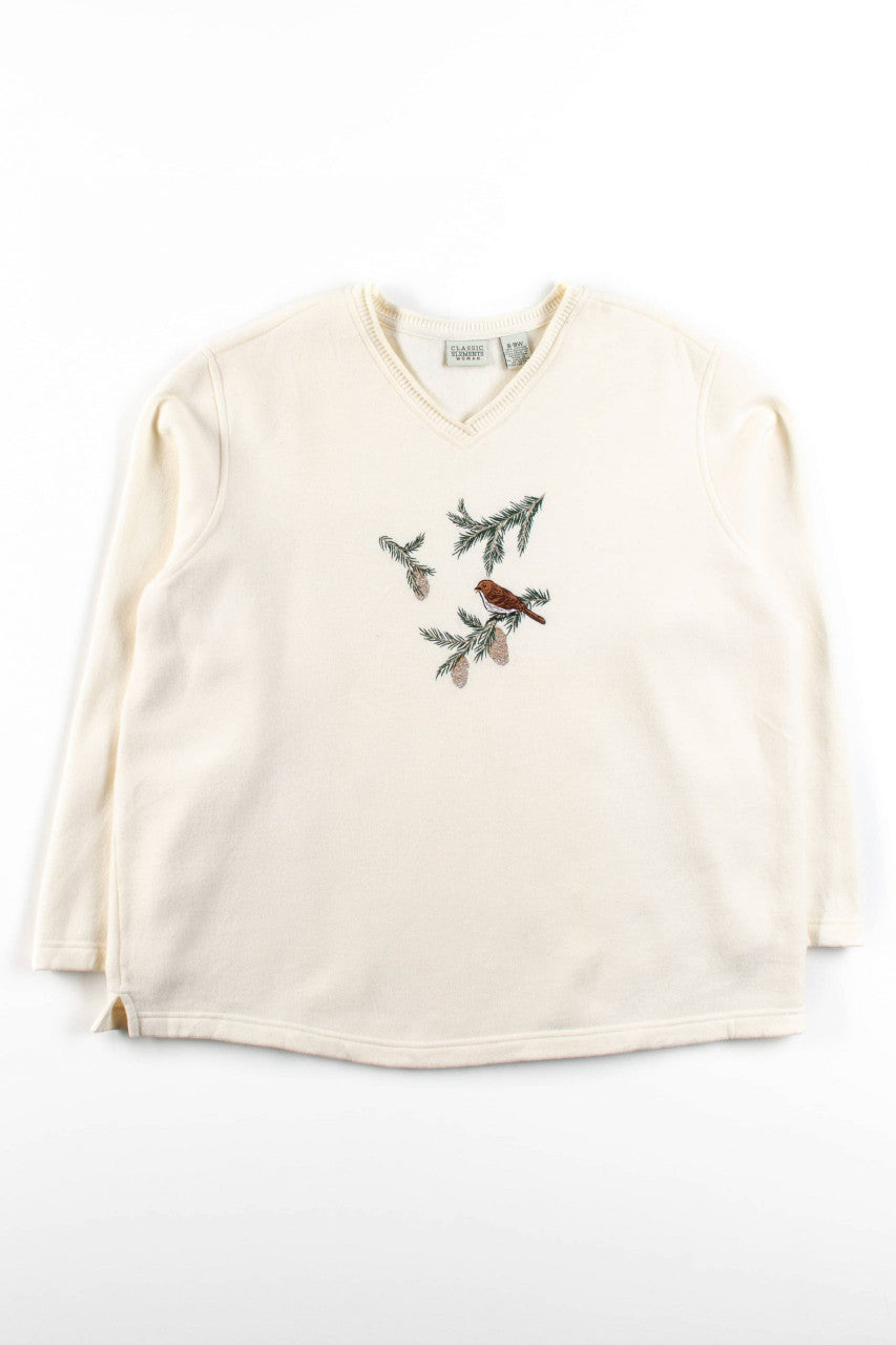 Vintage Pine Bird V-Neck Sweatshirt
