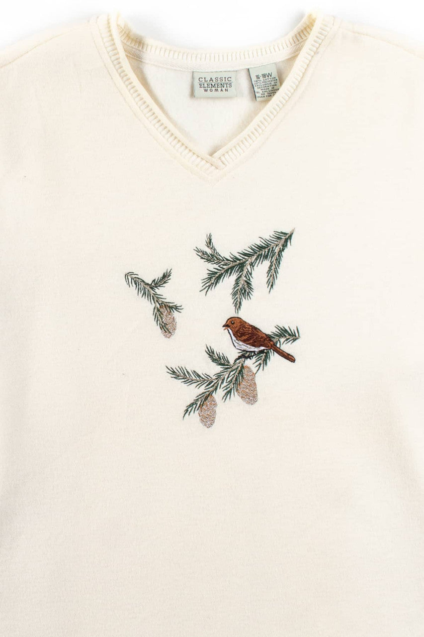 Vintage Pine Bird V-Neck Sweatshirt