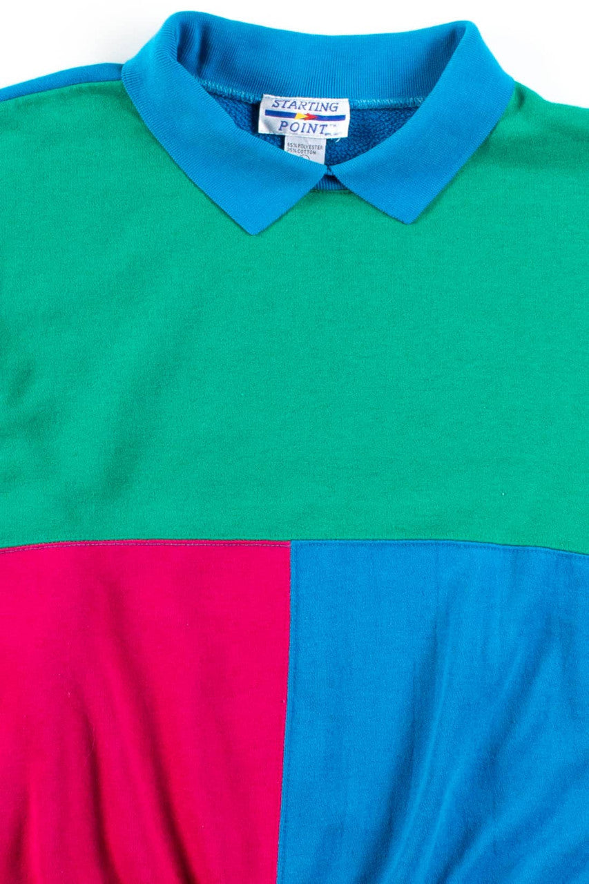 Vintage Pastel Color Block Collared Sweatshirt