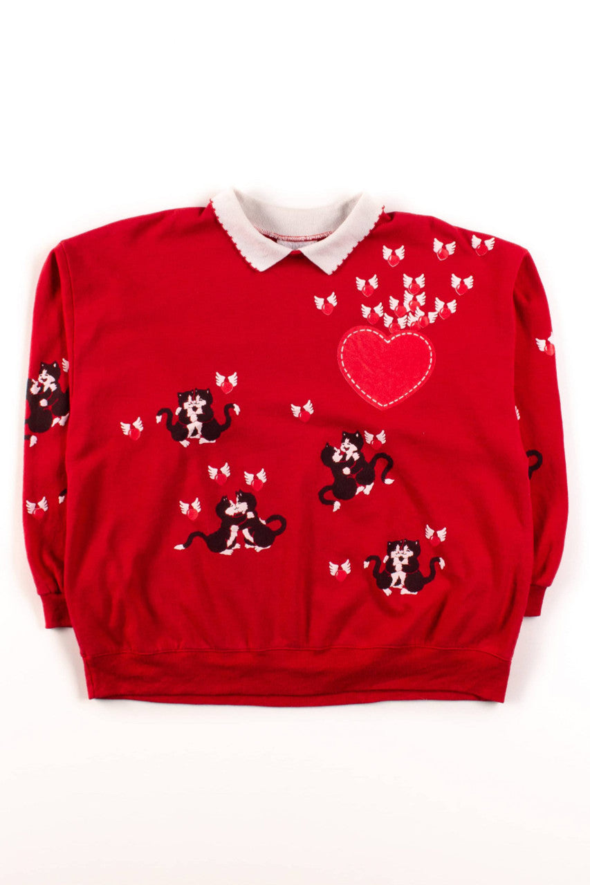 Vintage Kittens & Hearts Collared Sweatshirt