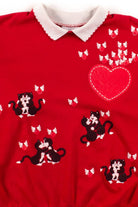 Vintage Kittens & Hearts Collared Sweatshirt