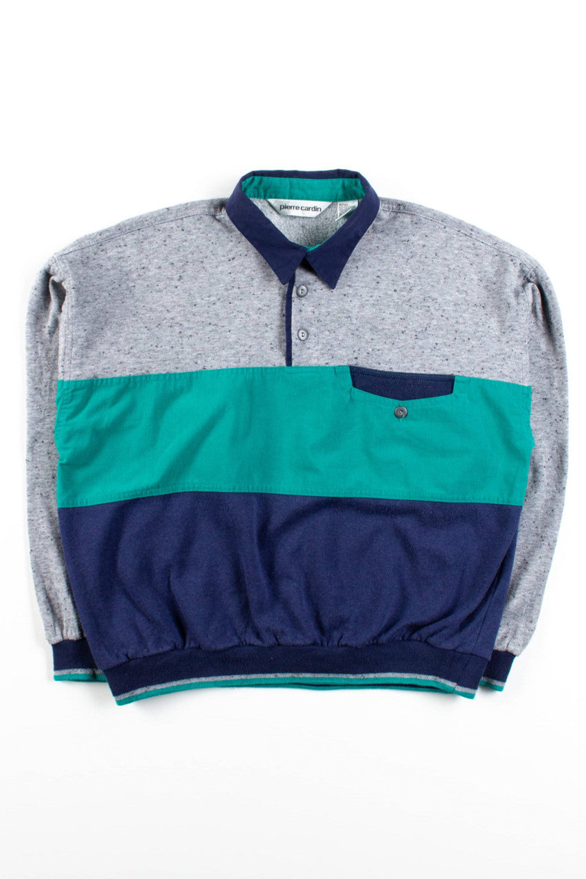 Vintage Speckled Color Block Polo Sweatshirt