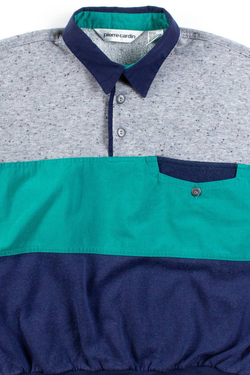Vintage Speckled Color Block Polo Sweatshirt
