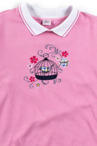 Vintage Embroidered Birdcage Collared Sweatshirt