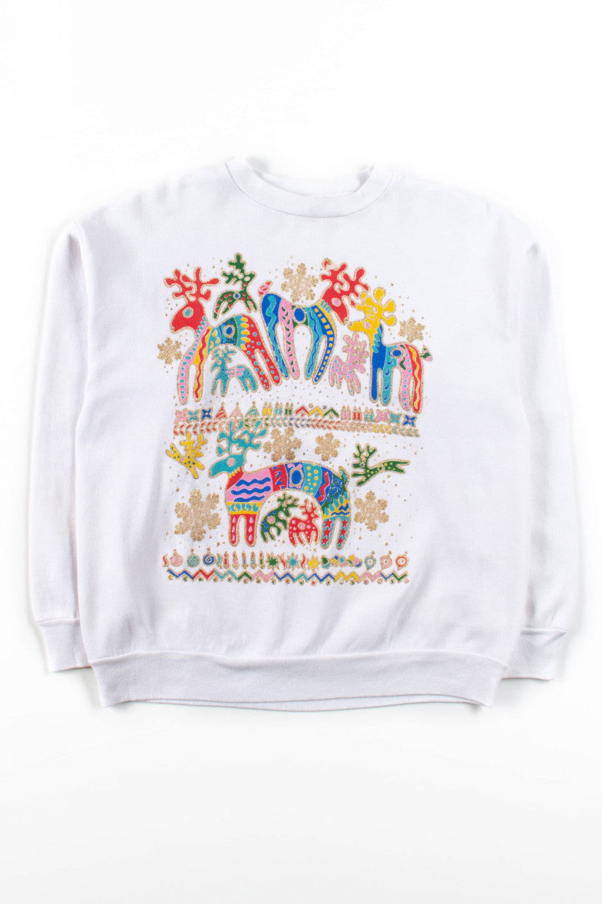 Vintage Deer Glitter Painting Sweatshirt