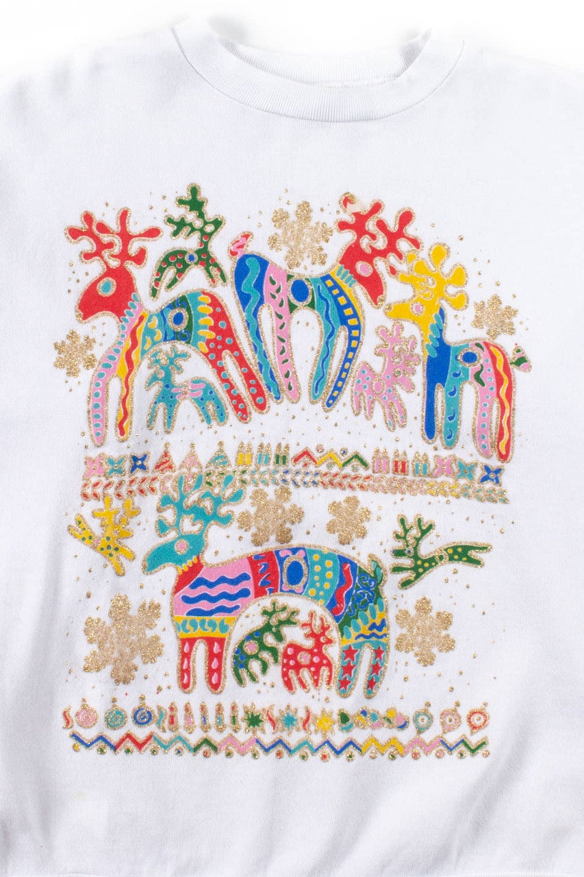 Vintage Deer Glitter Painting Sweatshirt