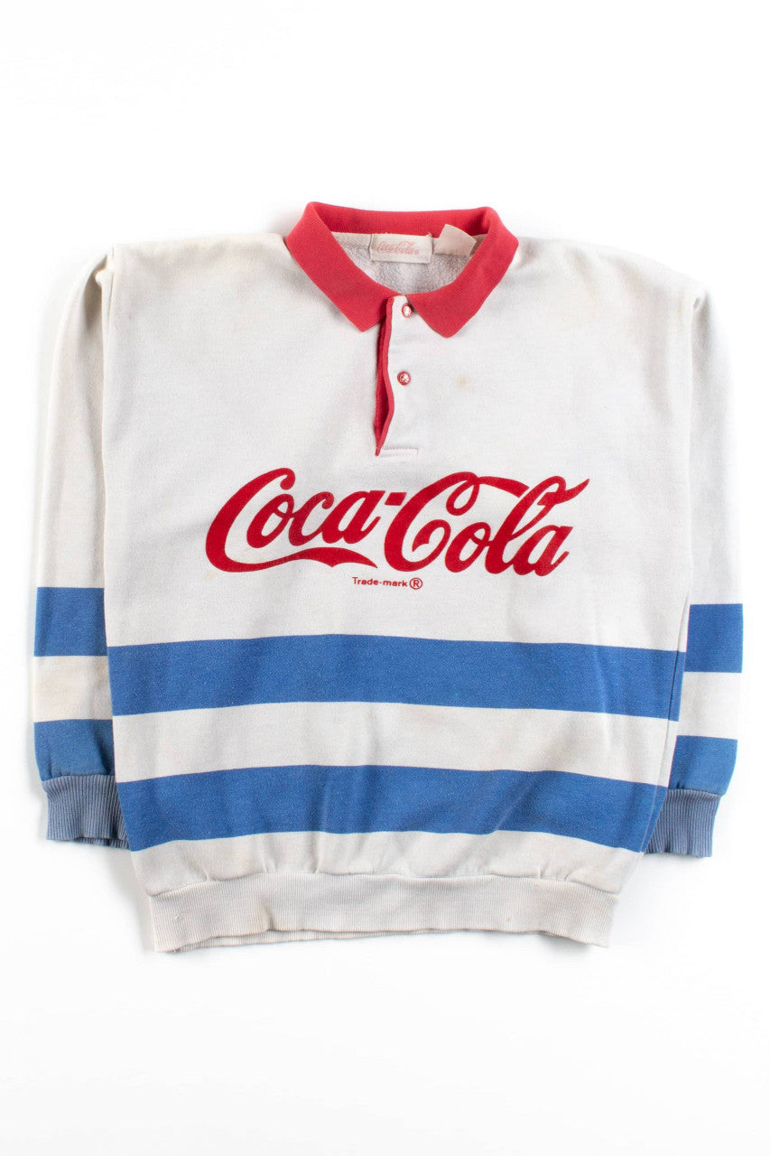 Vintage Striped Coca-Cola Polo Sweatshirt