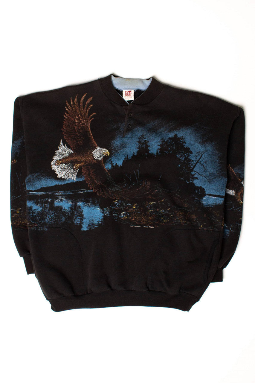 Vintage Night Eagle Allover Graphic Sweatshirt