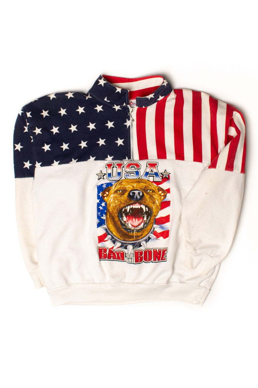 Vintage USA Bad To The Bone Quarter Zip Sweatshirt (1990s)