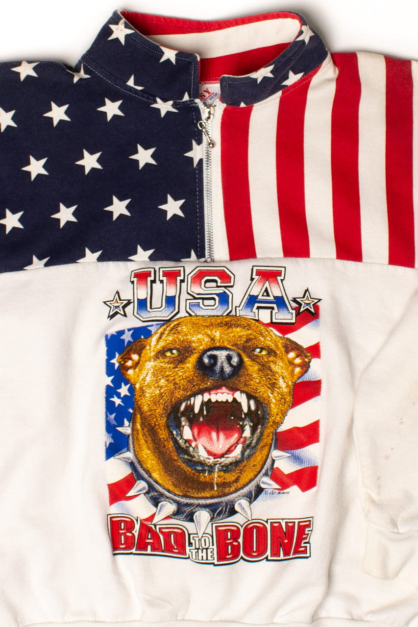 Vintage USA Bad To The Bone Quarter Zip Sweatshirt (1990s)
