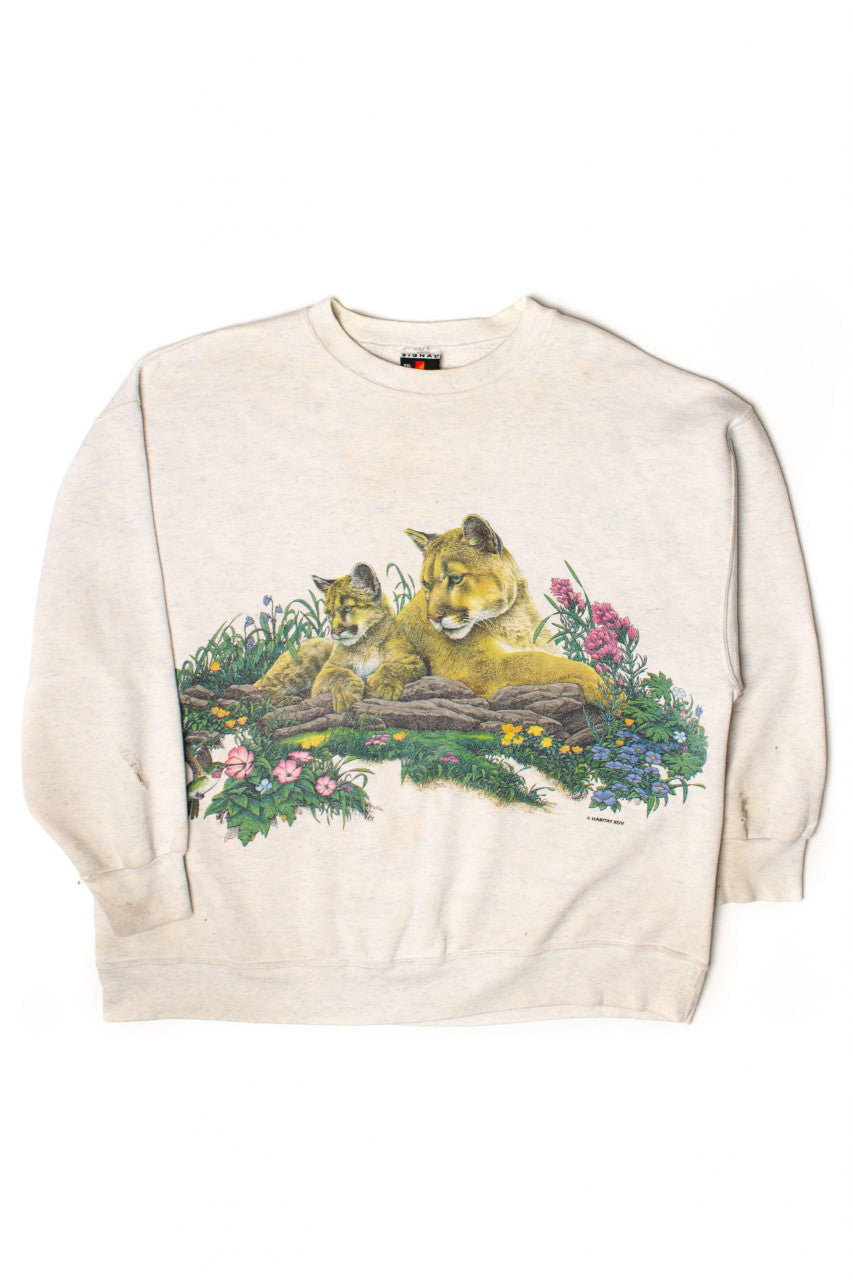 Vintage Big Cats & Flowers Sweatshirt (1990s)