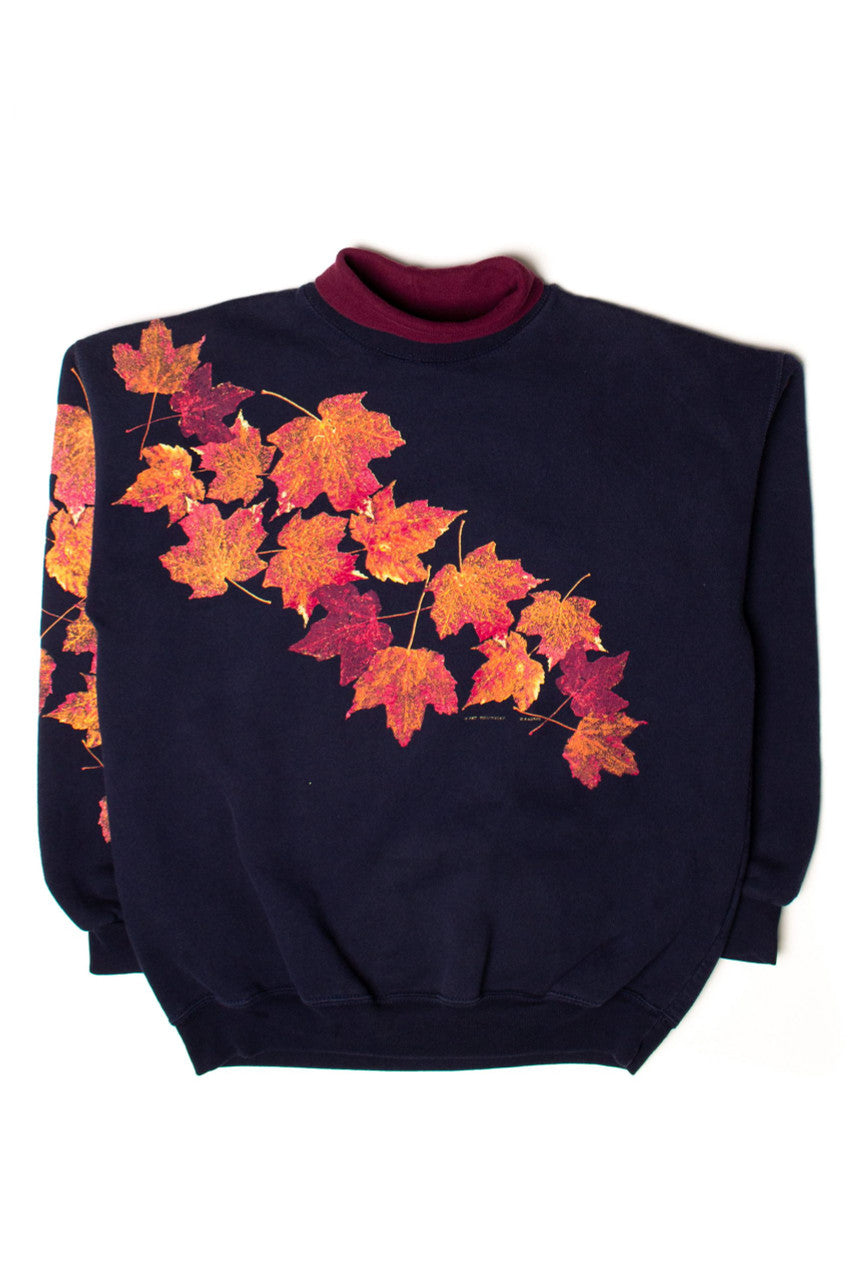 Vintage Autumn Leaves Turtleneck Sweatshirt (1990s)