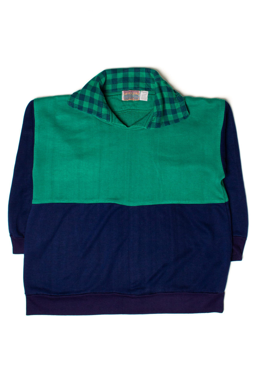 Vintage Color Block Plaid Collared Sweatshirt (1980s)