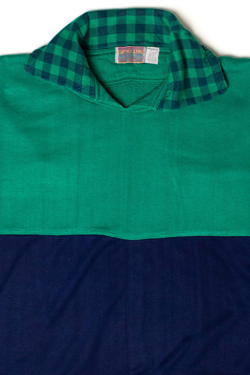 Vintage Color Block Plaid Collared Sweatshirt (1980s)