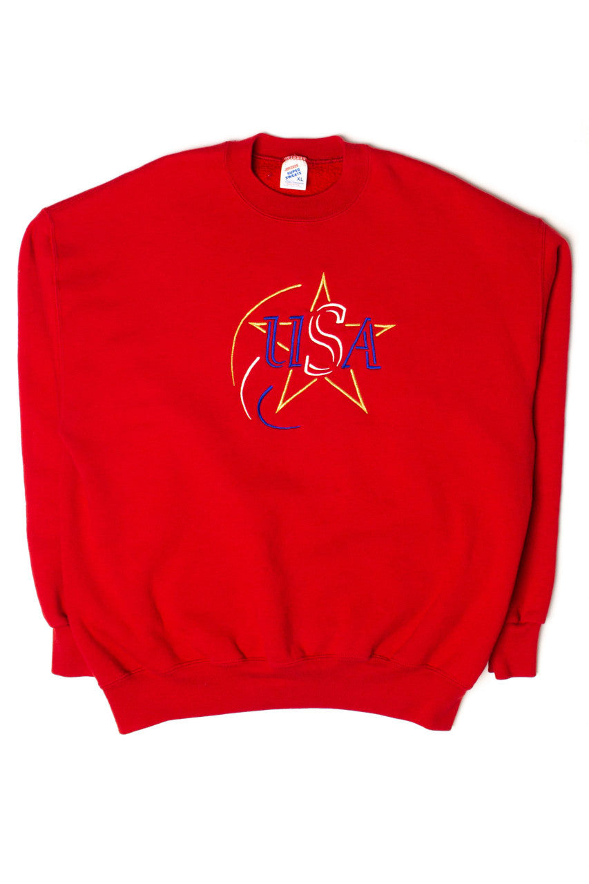 Vintage Embroidered USA Star Sweatshirt (1990s)