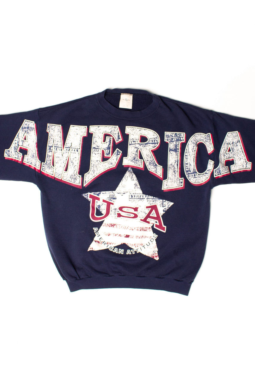Vintage America Spellout Denim Print Sweatshirt (1990s)