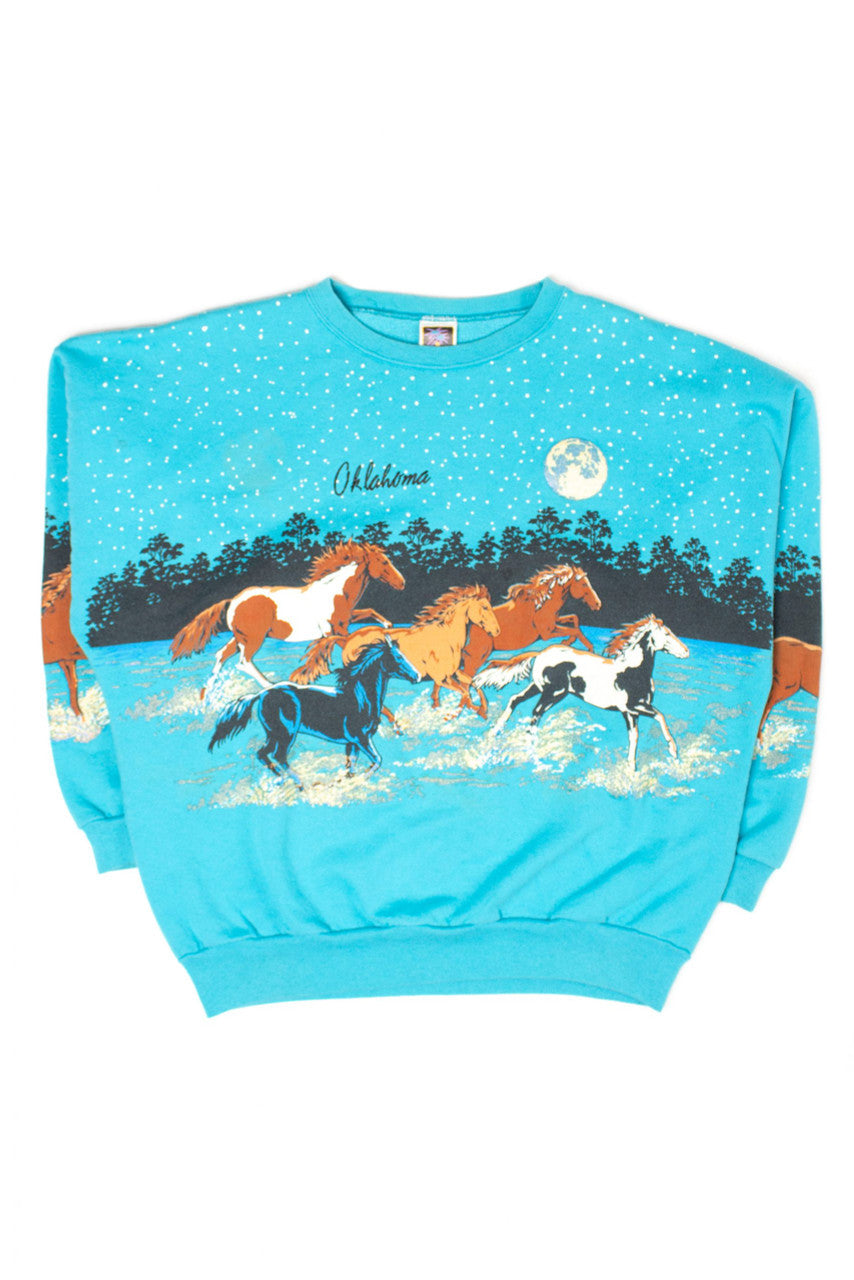 Vintage Oklahoma Horses All Over Graphic Sweatshirt (1990s)