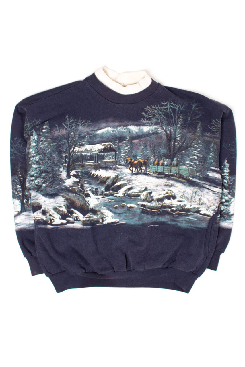 Vintage Horse & Sleigh All Over Graphic Sweatshirt (1990s)