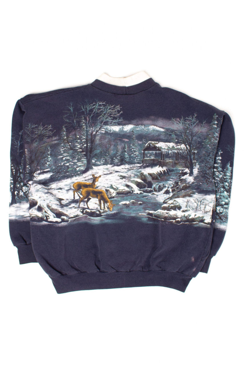 Vintage Horse & Sleigh All Over Graphic Sweatshirt (1990s)