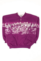 Vintage Purple Winter Forest Cabin Sweatshirt (1990s)