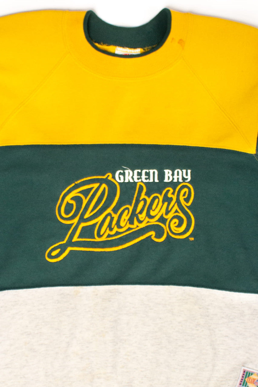 Vintage Color Block Green Bay Packers Sweatshirt (1990s)