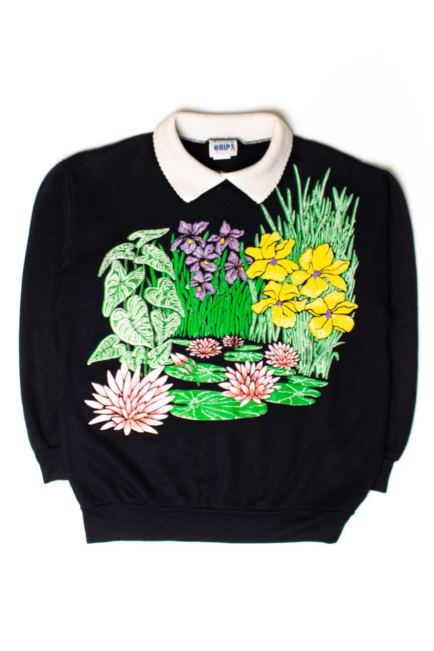 Vintage Garden Pond Collared Sweatshirt (1990s)