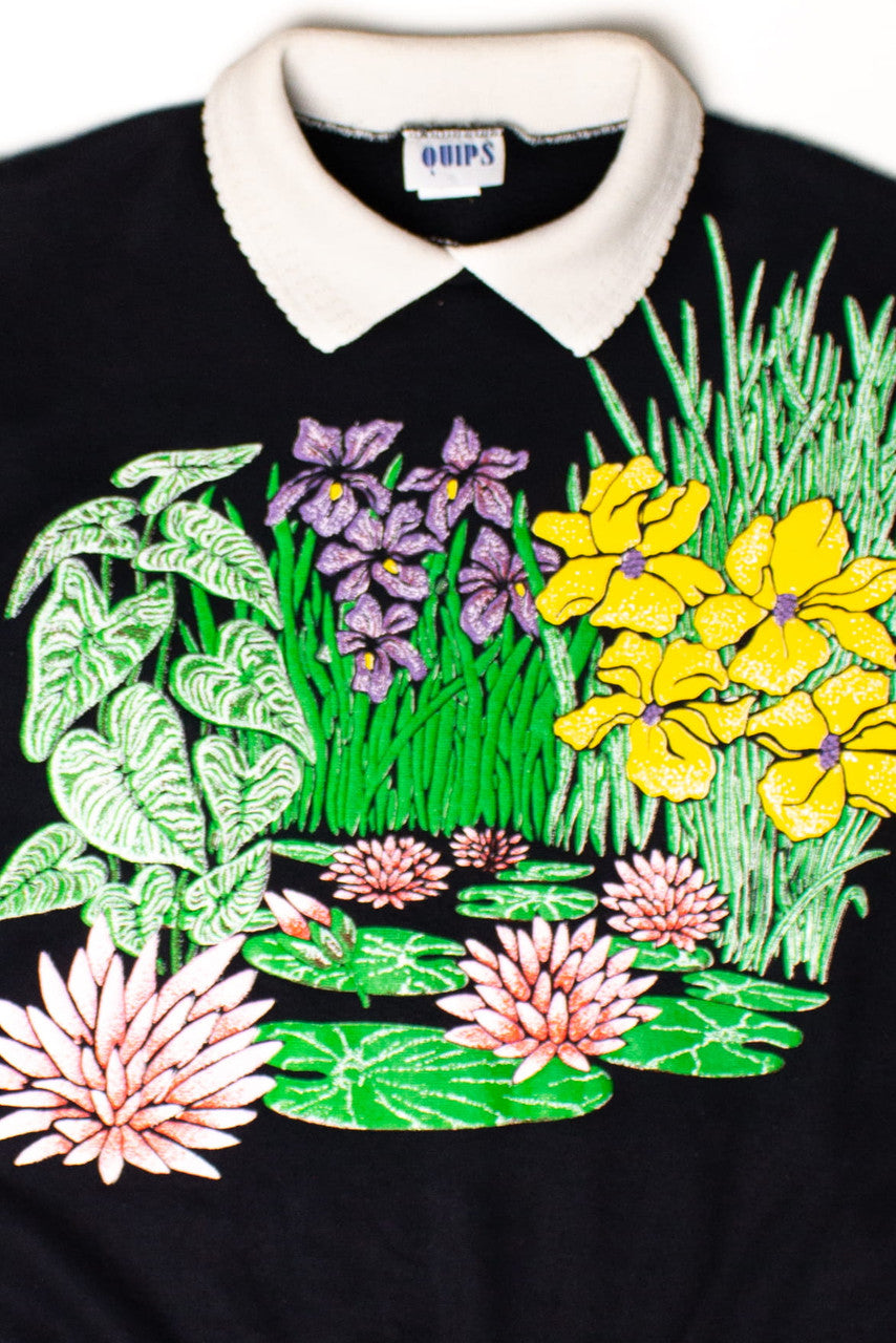Vintage Garden Pond Collared Sweatshirt (1990s)