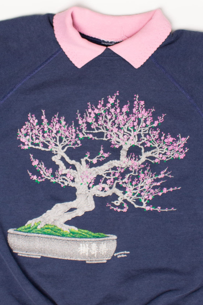 Vintage Bonsai Tree Pink Collared Sweatshirt (1990s)