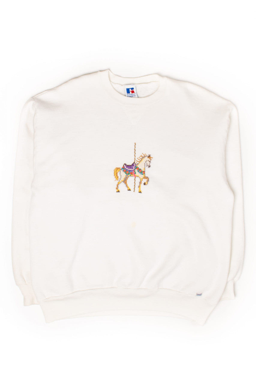 Vintage Cross Stitch Horse Sweatshirt (1990s)