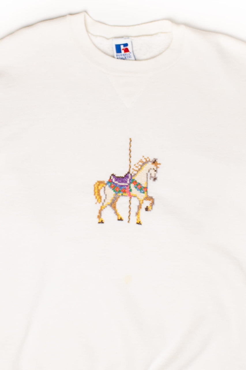 Vintage Cross Stitch Horse Sweatshirt (1990s)