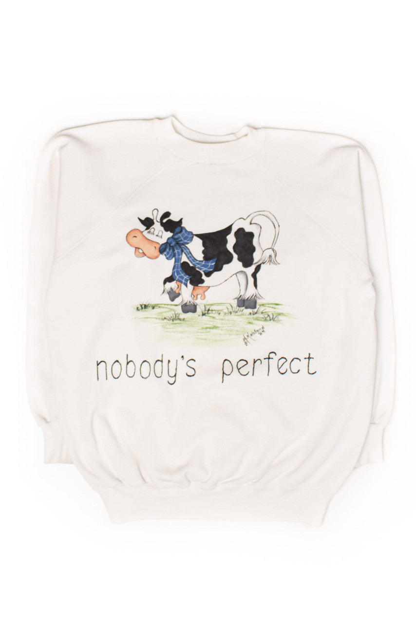 Vintage Homemade 'Nobody's Perfect' Cow Sweatshirt