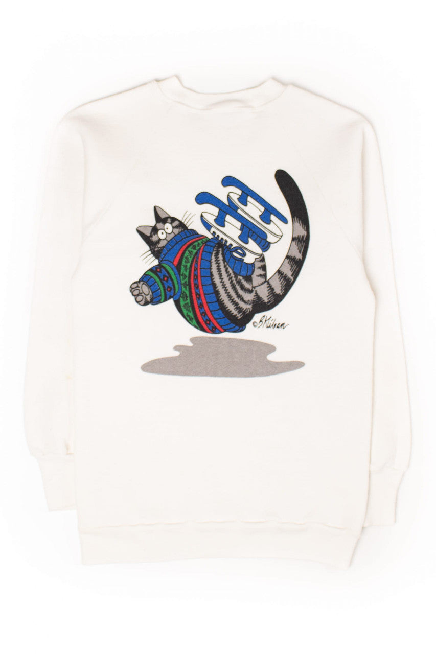 Vintage Ice Skating Cat Sweatshirt (1990s)