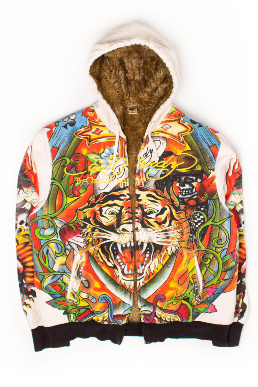 Ed Hardy Tiger Faux-Fur-Lined Hoodie