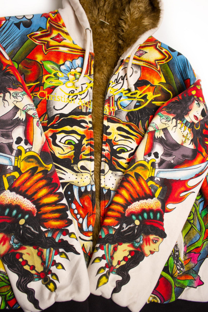 Ed Hardy Tiger Faux-Fur-Lined Hoodie