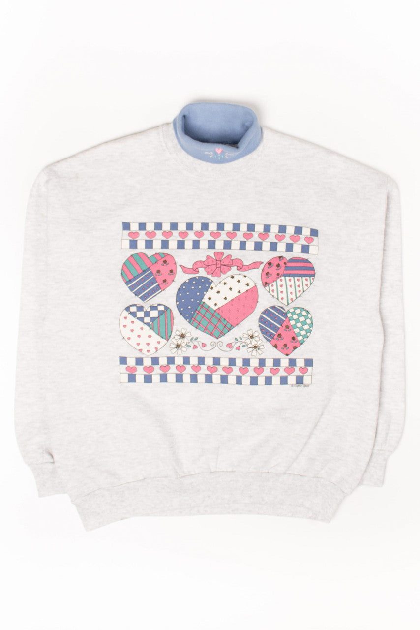 Vintage Patchwork Hearts Turtleneck Sweatshirt (1990s)