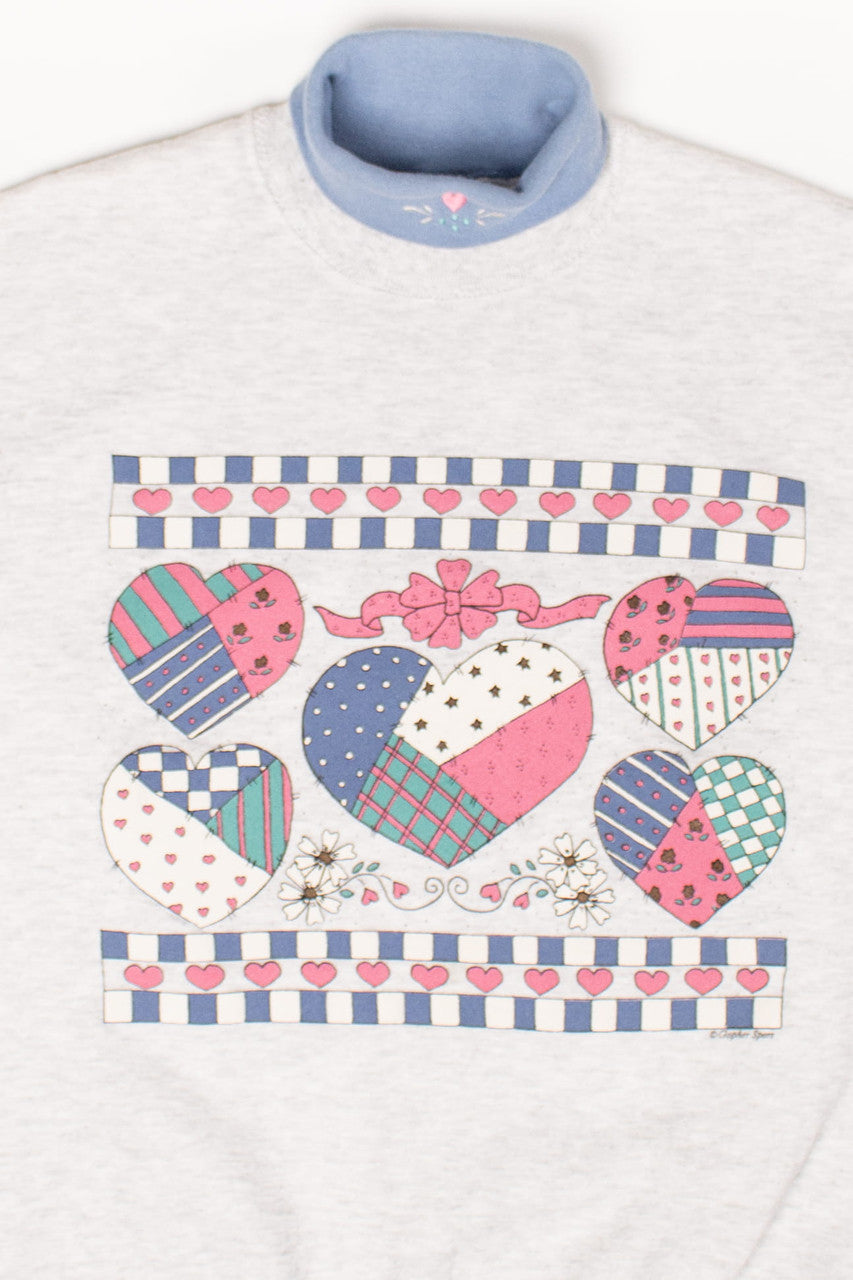 Vintage Patchwork Hearts Turtleneck Sweatshirt (1990s)