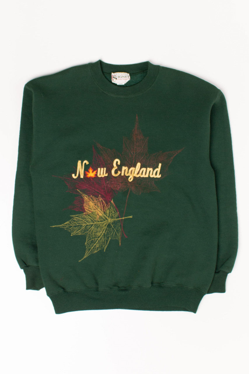 Vintage Embroidered New England Fall Leaves Sweatshirt (M, 1990s)