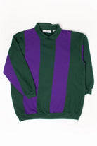 Vintage Purple & Green Striped Collared Sweatshirt (1990s)
